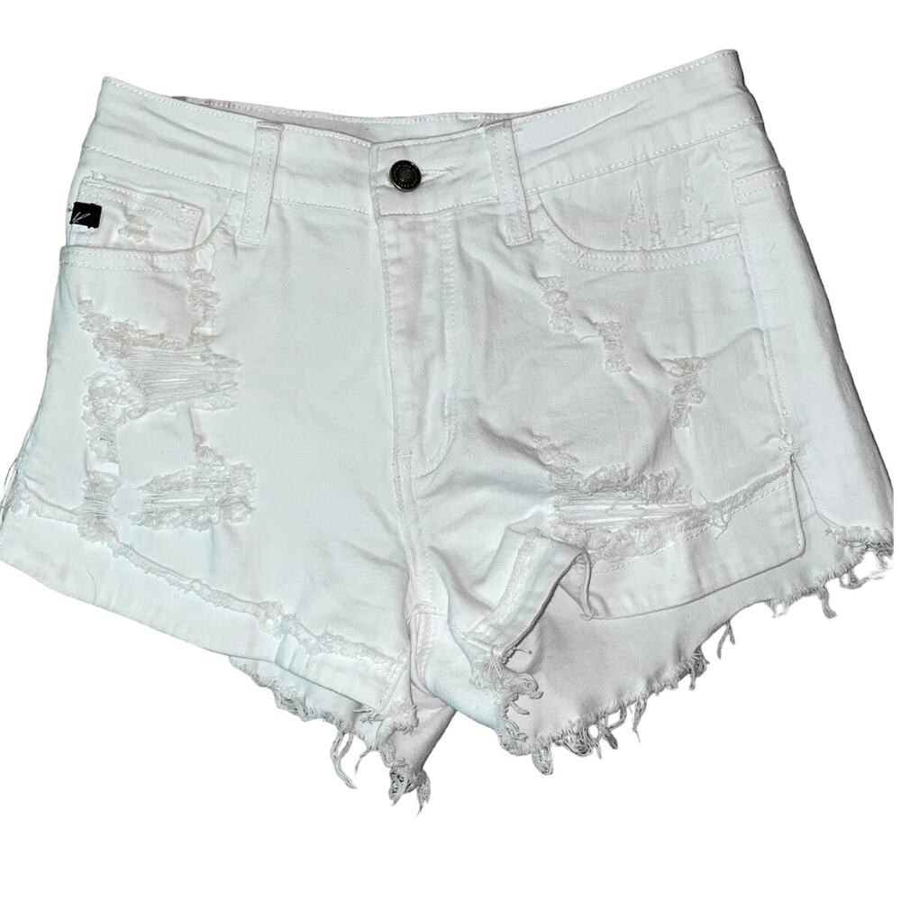 KanCan White Distressed Hem Front Fryed Back Jean Shorts 26/5
